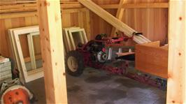 An unusual mini-tractor in a barn at Sengg, 9.9 miles into the ride